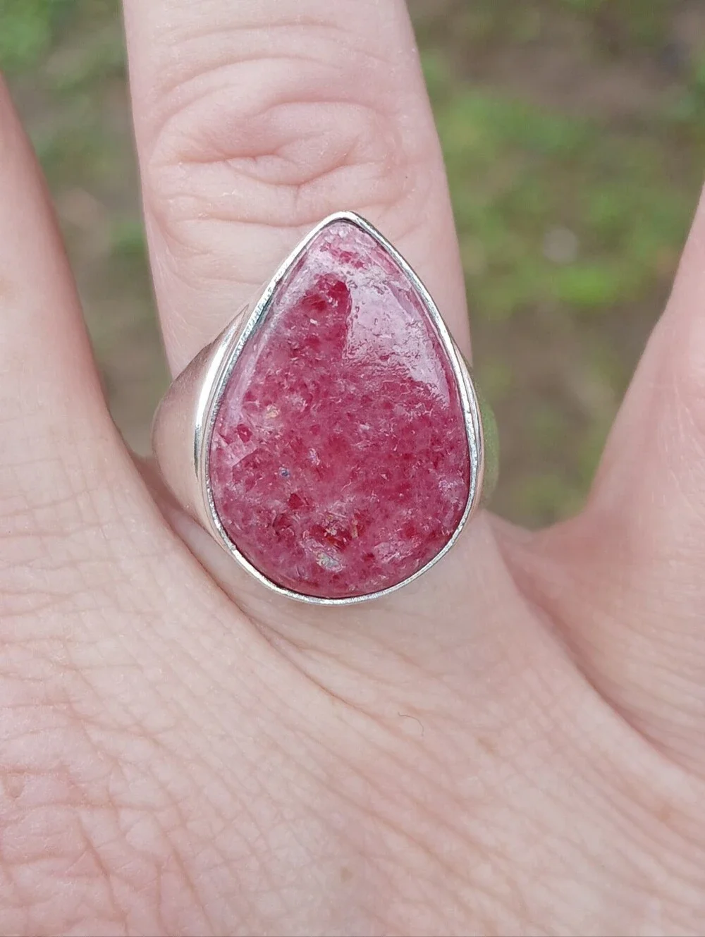 New Men's Rhodonite 925 Silver Ring.